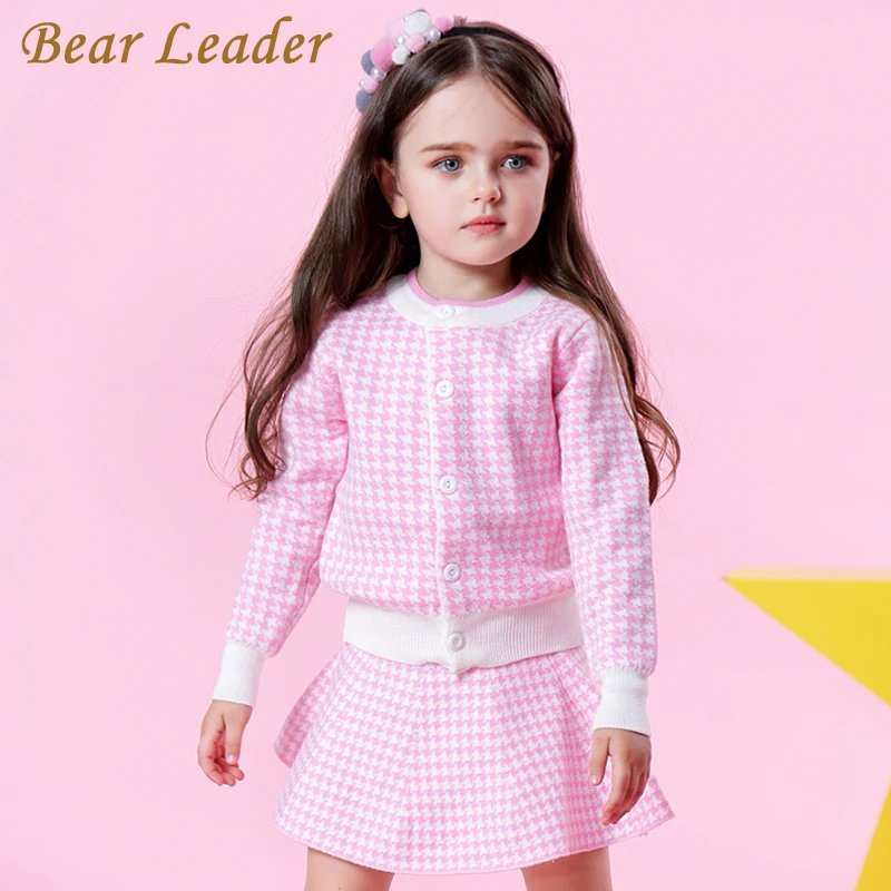 Bear leader/комплекты одежды для девочек г. Модная одежда для девочек розовая клетчатая юбка с длинными рукавами комплекты детской одежды из 2 предметов