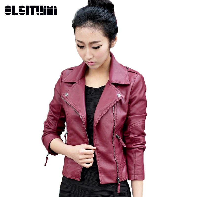 

Hot Sale 2019 Black Red Women Jacket for Spring Autumn Short Slim Soft PU Leather Jacket Female Solid Zipper Coat Outwear S-4XL