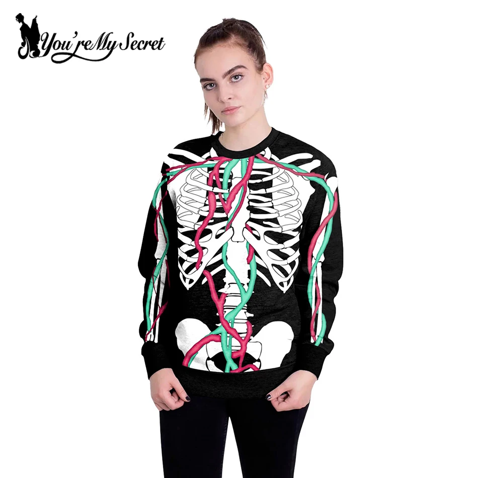 

[You're My Secret] 2019 Halloween Unisex Women or Men's Sweatshirt Hoodie with No Hood Black Skeleton Digital Printing Costumes