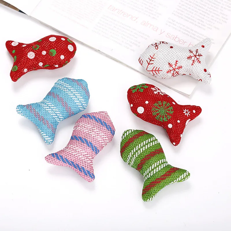 

2pcs Pet cat Christmas fish bite resistant scratch canvas material funny cat puppy toy wholesale