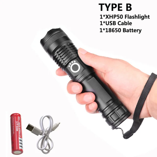 Мощная лампа xhp50.2 самый мощный фонарик usb Zoom linterna светодиодный фонарь xhp50 перезаряжаемый аккумулятор 18650 или 26650 Охота - Испускаемый цвет: TYPE B