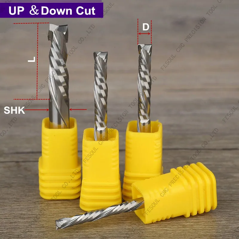 

5PCS-Up &Down Cut-2 Flutes Solid Carbide CNC End mill Bit Compression Cutter,Tungsten End Milling woodworking Tools,Wood tool