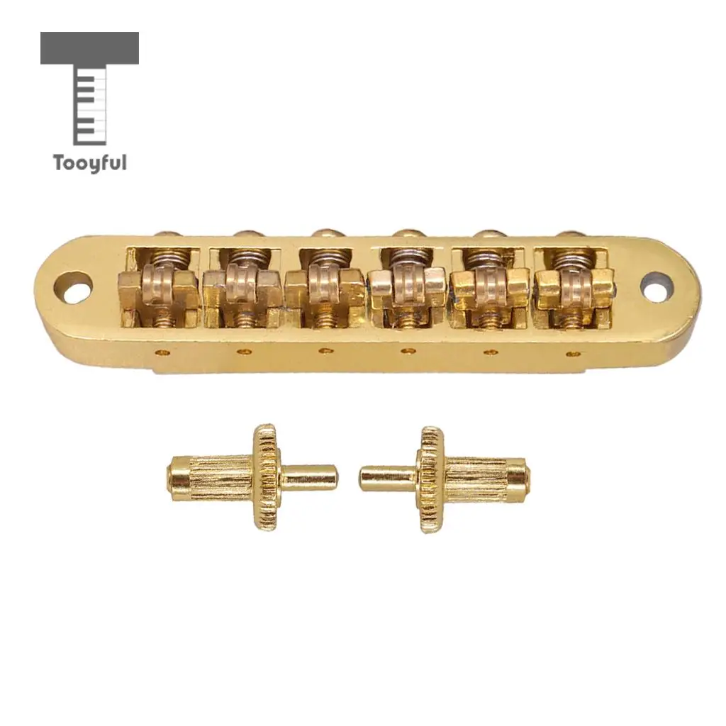 Tooyful Durable 1 Set Roller Saddle Locking Bridge with Studs for LP Electric Guitar Tune-o-matic Bridge