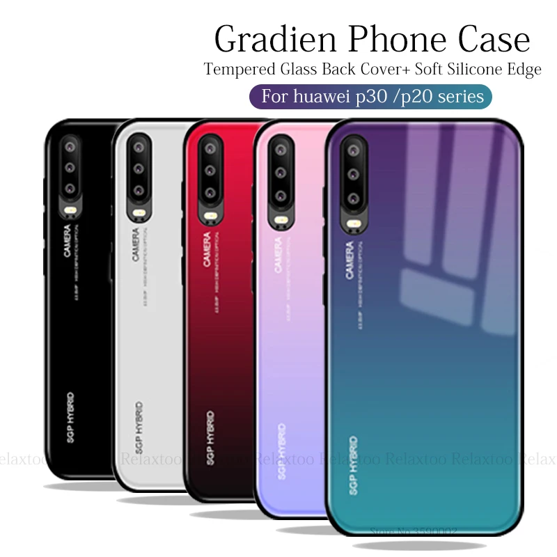 

Gradien Phone Case For huawei p30 pro Glass Back Cover Shell on For huawei p20 lite p 20 30 light p20lite p30pro Soft Edge Coque