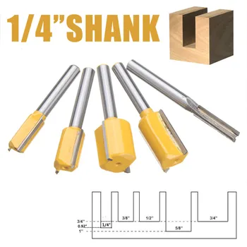 

5Pcs 1/4'' Shank Straight Router Bit Set 1/4" 3/8" 1/2" 5/8" 3/4" Turning Lathe Woodworking Tool