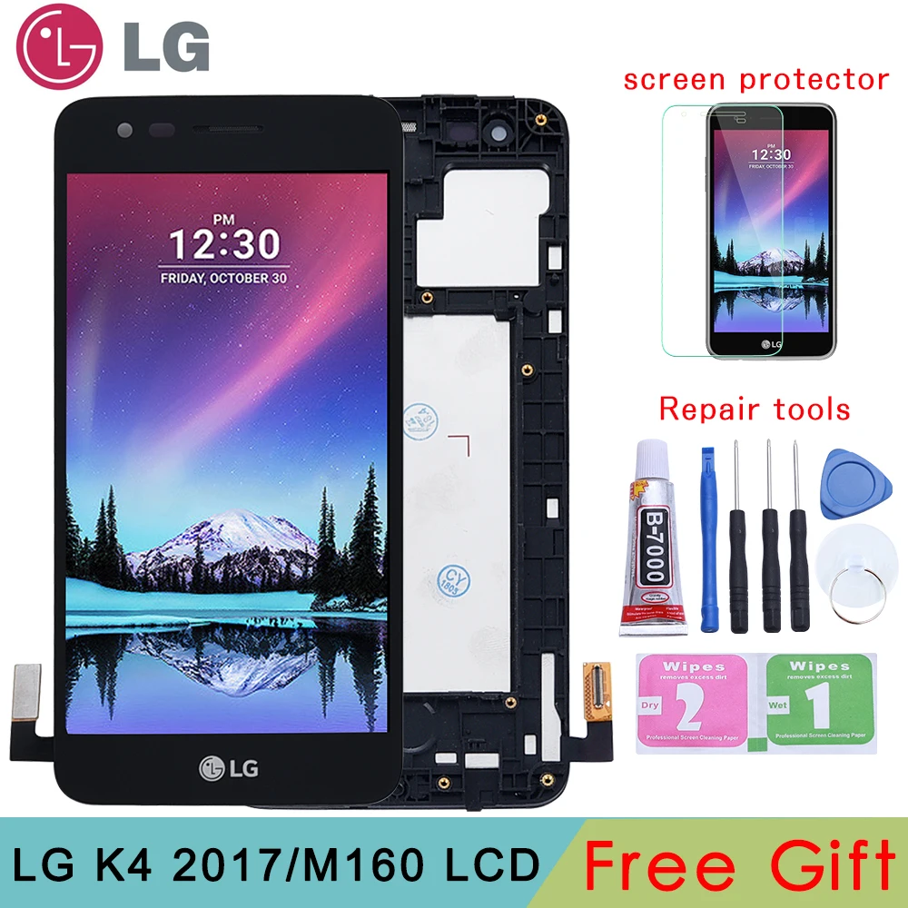 Продажа Оригинальный Для LG K4 2017 M160 ЖК дисплей сенсорный экран дигитайзер с рамкой в сборе или font b lcd b font без рамки для K4 2017 M160