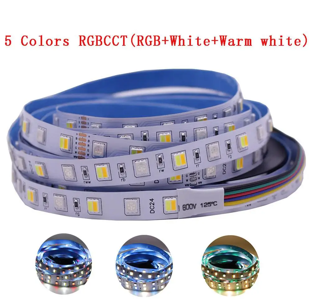 Гибкая светодиодная лента 12 мм 5 м 4 в 1 RGB + CCT 5050 60 светодиодов/м цветов CW WW RGBWW В 24