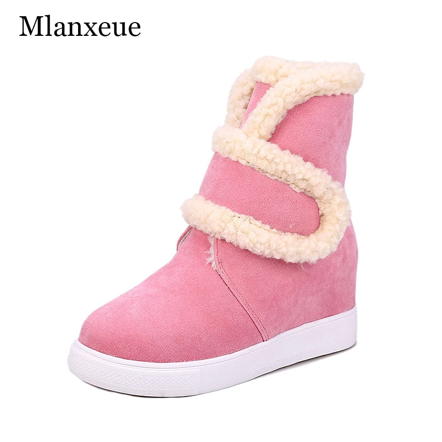 

MLanxeue Mesh Solid Color Invisible Heighten Flats Boots Women Warm Winter Female Short Tube Snow Shoes Casual Boots
