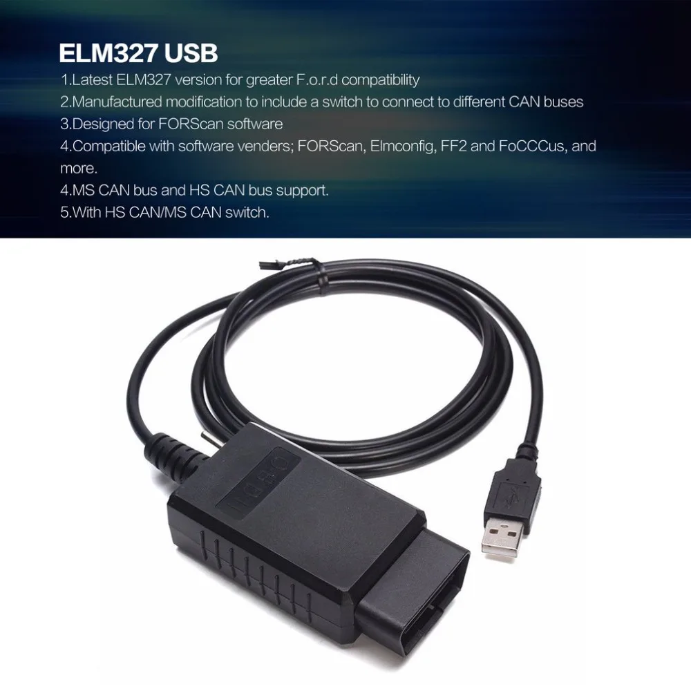 ELM327 USB FTDI/PIC18F25K80 чип-код ридер для Ford HS CAN/MS может переключить автомобильный автомобиль OBDII диагностический инструмент интерфейс