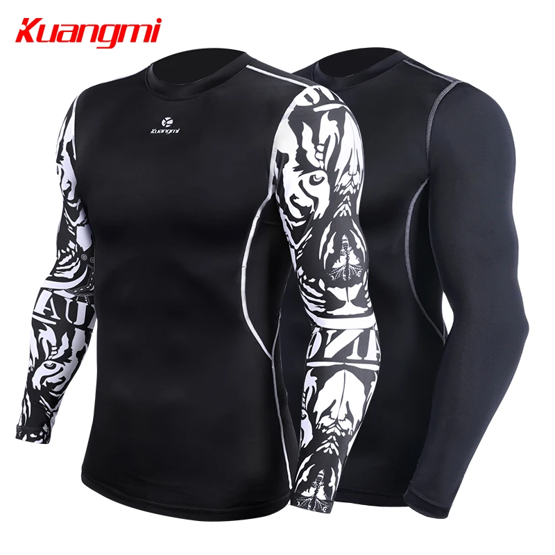 

Мужская спортивная одежда Kuangmi, спортивная одежда для фитнеса, компрессионная Облегающая рубашка, Спортивная футболка с длинным рукавом для бега и бега, быстросохнущая