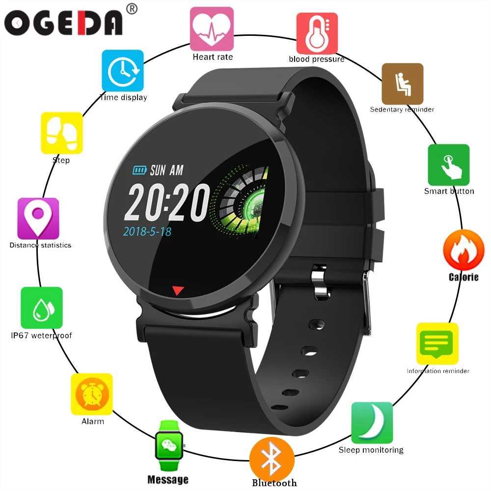 OGEDA 2019 Smartwatch для мужчин женщин флагман прочный фитнес трекер сна Bluetooth водостойкие сообщение/напоминание вызова для IOS Android