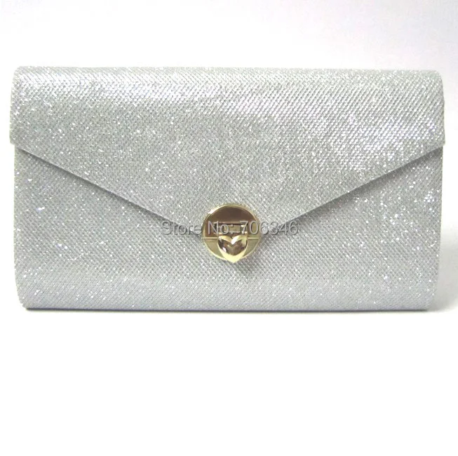 Silver Glitter Envelope Clutch Purse Ladies Party Prom Evening Wedding