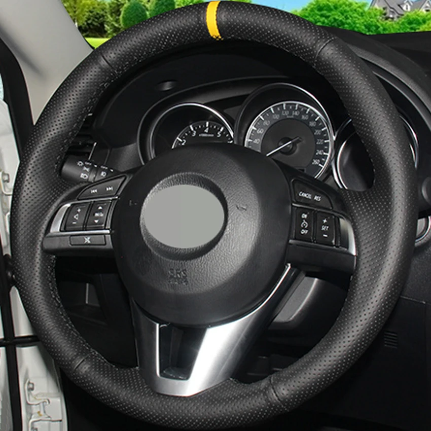 New DIY Black Genuine Leather Car Steering Wheel Cover for Mazda CX 5