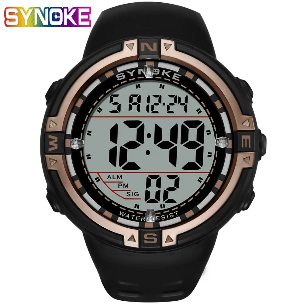 

SYNOKE Men Watches Multi functional Waterproof Running Seconds Electronic Luminous Sports Large Dial Digital Relogio Clock