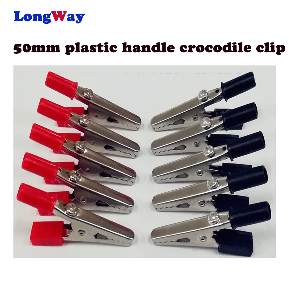 

Crocodile clip 50mm Plastic Handle Test Probe Metal Alligator Clips Connector Connect Socket Plug for Battery 10pcs