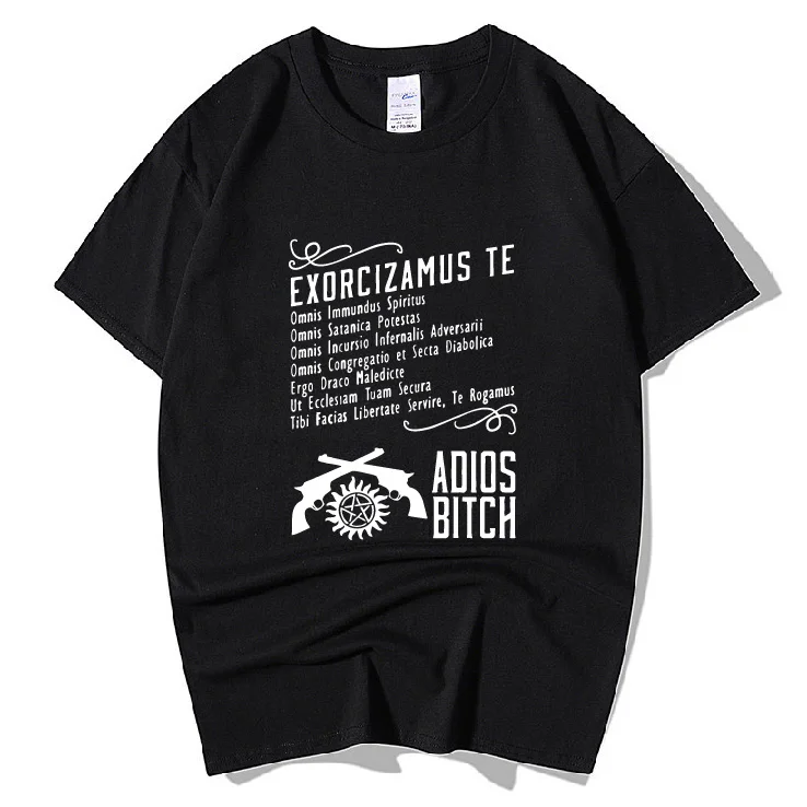 

Brand Clothing Supernatural Exorcism Adios Bitch T Shirt Man Woman Fashion Streetwear Casual Short Sleeve O Neck Fitness T-Shirt