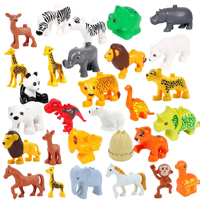 

Duplo Animal Model Zoo Figures Big Building Blocks Elephant Bear Tiger Dinosaur Egg Animals DIY Bricks Toys For Kid Gift