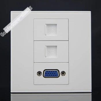 

Wall Socket Plate 3 Ports Network RJ45 Cat5e & VGA & RJ11 Telephone Phone Port Panel Faceplate Outlet 86*86mm Adapter Wholesale