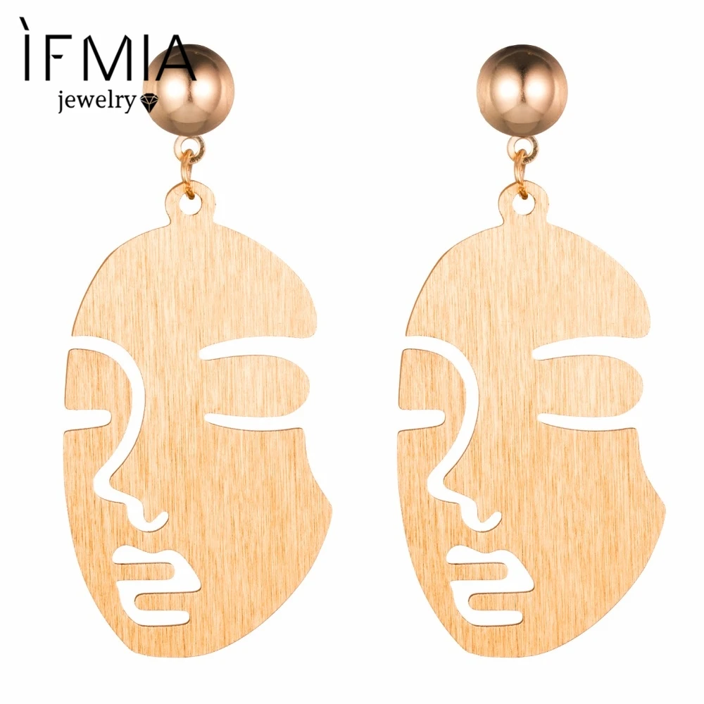 

IFMIA Stainless Steel Swirl Face Dangle Earrings for Women Fashion Punk Hip Hop Drop Female Earring Statement Jewelry Party Gift