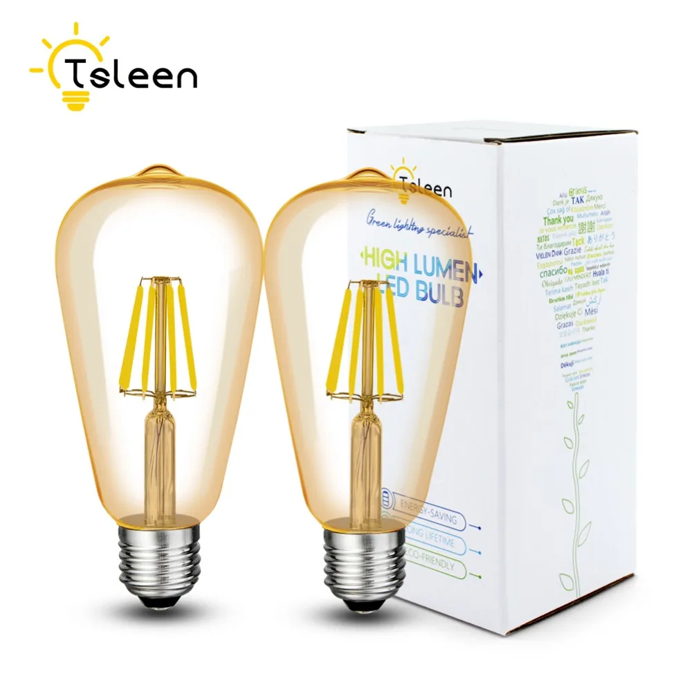

Coffee Bar Retro E27 Edison Filament Bulbs Dimmable LED Light Amber Golden Shell ST64 Lamps 110/220V 16W Warm White/Cool White