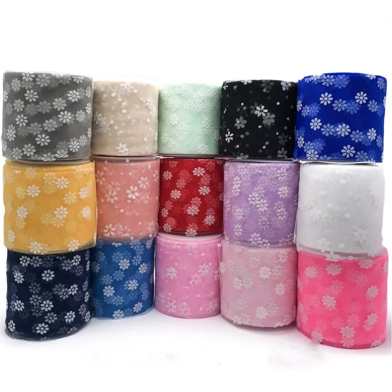 

Plum Flower Tulle Roll 7.5cm*25yards Mesh Roll Spool Tutu Soft Sequin Tulle DIY Wedding Party Home Wedding Birthday Decoration