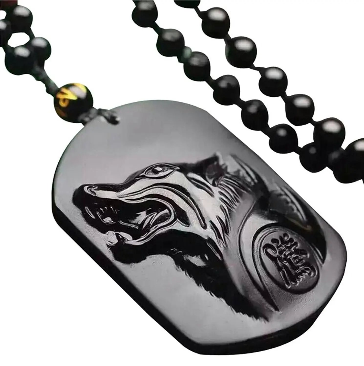 Чисто ручной работы Природные обсидиана Howling Wolf голову амулет Цепочки и ожерелья