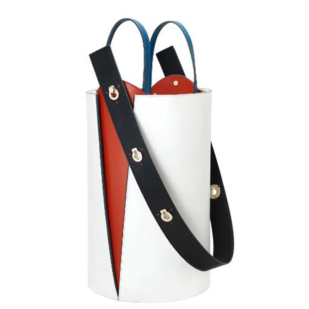 

2018 Autumn / Winter New Leather Small Contrast Bucket Bag Portable Shoulder Large Capacity Soft Panelled Messenger Simple Ins
