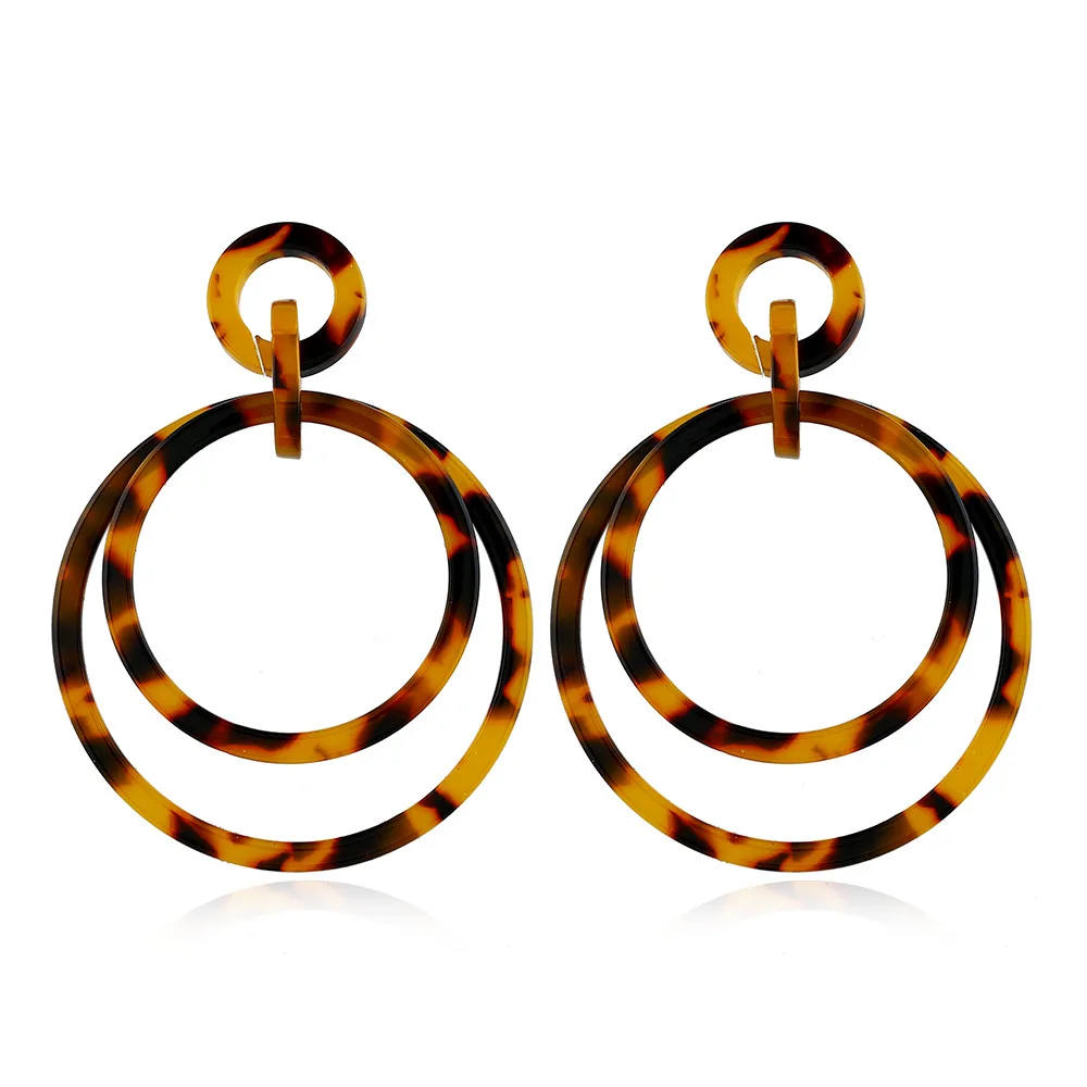 

New Simple Fashion Leopard Acrylic Double Dangle Earring for Women Resin Circle Geometry Statement Hanging Earrings 2019 Jewelry