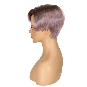 Sleek Short Human Hair Wigs 100% Remy Brazilian Hair Wigs 613 Blonde Lace Wigs L Part Pixie Cut Wig 8 Inch Short Wigs 150% Wigs 3