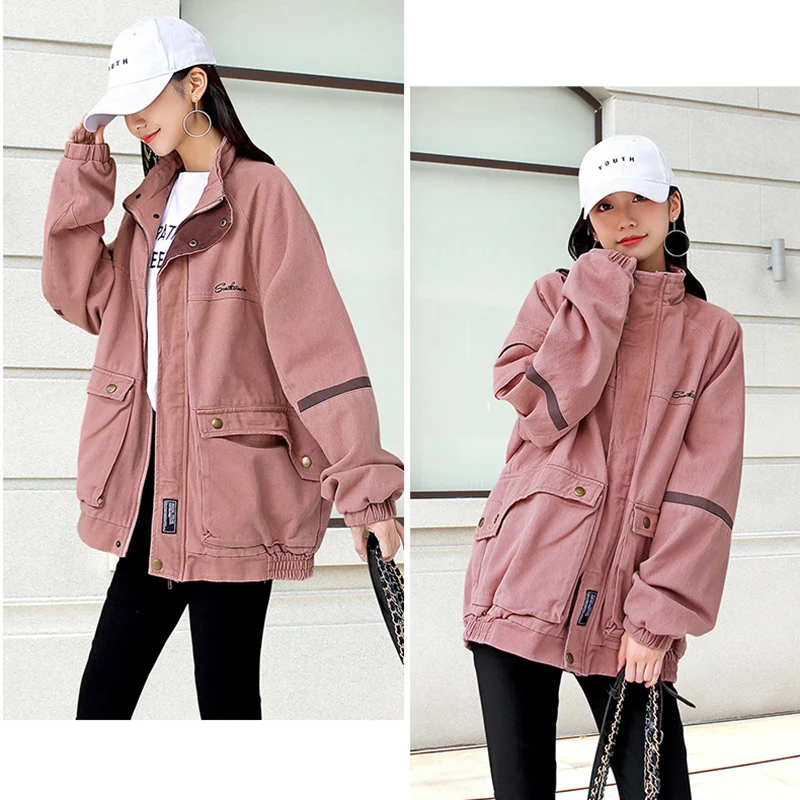 

Spring autumn women's large size loose retro tooling jacket female baseball uniform fashion new casual loose thin denim jacket