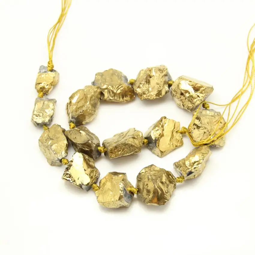 Approx 15pcs/str Natural Rough Quartz Loose Beads Jewelry,Middle Drilled Nuggets Titanium Gold Crystal Slab Loose Beads Necklace
