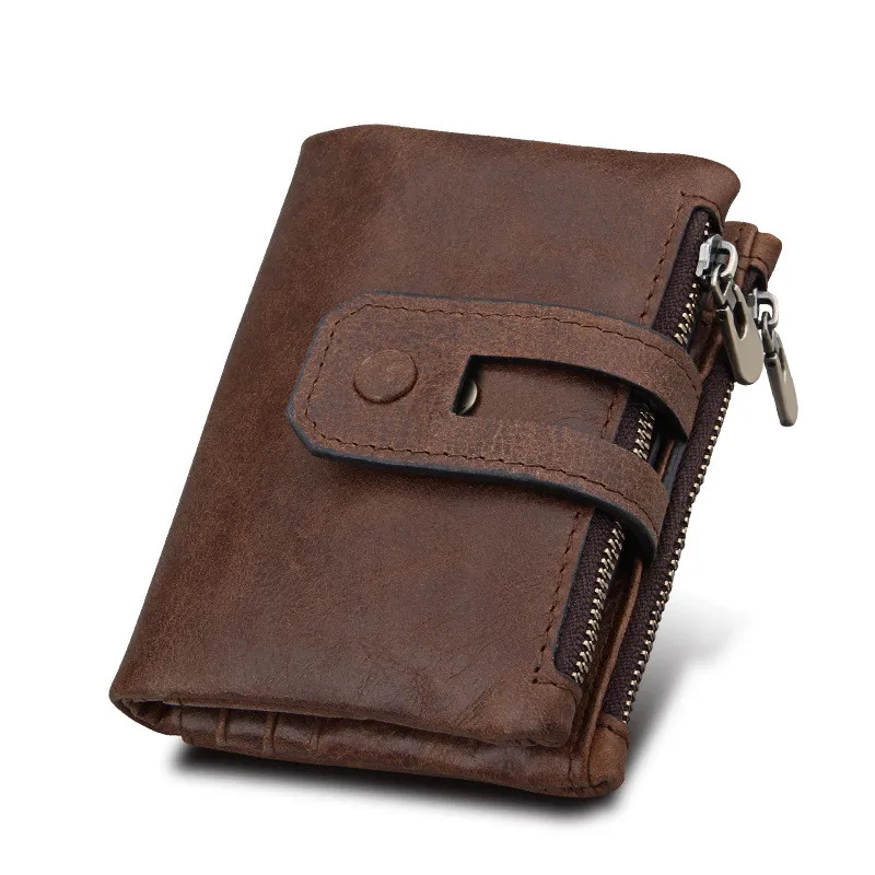 Hot Genuine Leather Men Wallet Small Men Wallets Double Zipper Hasp Male Portomonee Short Coin Purse