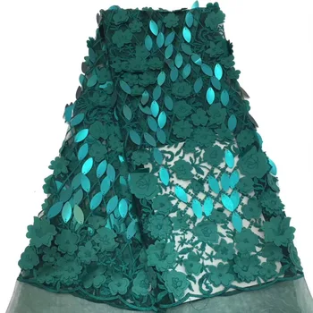 

Dark Green African Lace Fabric 2018 High Quality 3 D Sequins Embroidery Lace Embroidery Tulle Lace Fabric For Party Dress