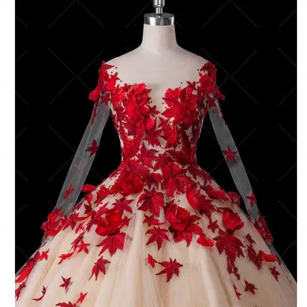 

Hot 100%real Red Maple Embroidery Ball Gown Medieval Renaissance Gown Queen Costume Victorian Dress Marie Antoinette/ Belle Ball