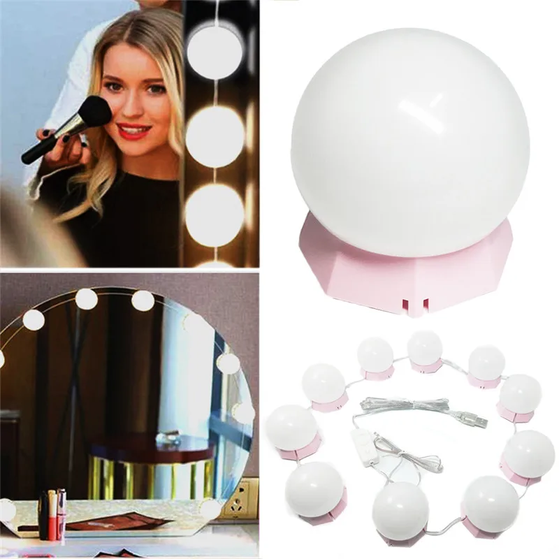 Makeup Mirror Vanity 10 LED Light Bulbs Kit USB Charging Port Cosmetic