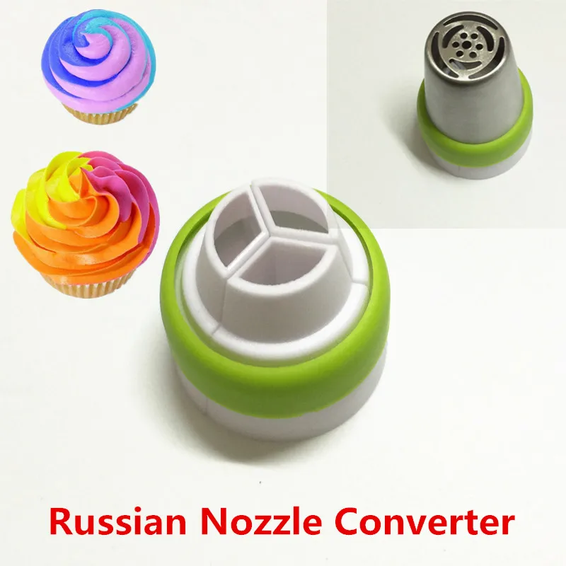 

Russian Icing Piping Nozzle Converter Tri-color Cream Coupler Cake Decorating Tools For Cupcake Fondant Cookie 3Color Adaptor