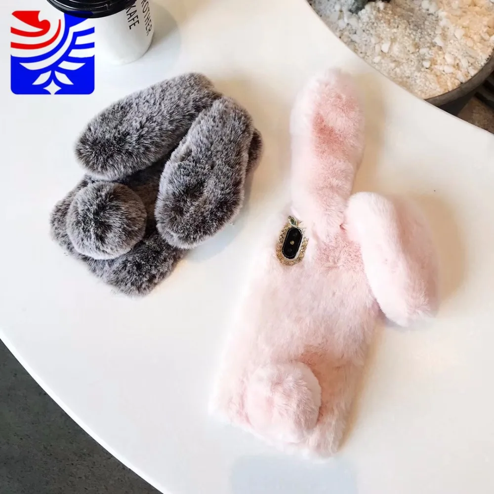 PEIPENG 3D Cute animal rabbit Hairy Warm Fur phone case For iPhone 7 Plus Silicone Case For iPhone X XS Mas 8 7 6 6s Plus XR lifeproof case iphone 8