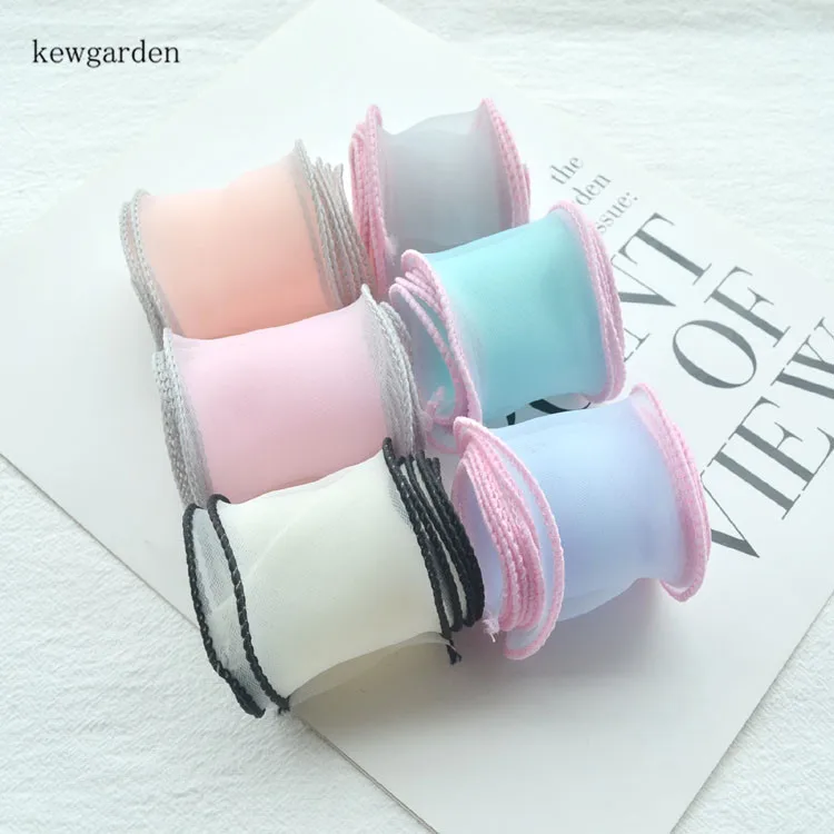 

Kewgarden Contrast Color Wavy Edge Voile Ribbons DIY Hair Bow Accessories Satin Ribbon Handmade Tape Wedding About 2" 50mm 5M