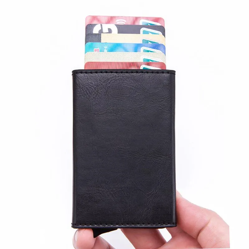 Винтаж противоугонные мужские кредитные держатель для карт Блокировка Rfid Бумажник кожаный унисекс информация о безопасности Алюминиевый металлический кошелек мода