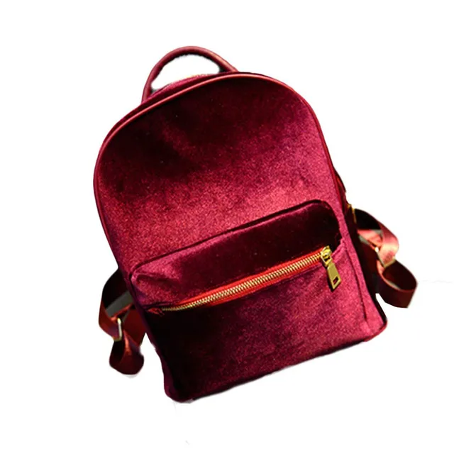 Fashion Luxury Women Gold Velvet Small Rucksack Backpack School Book
