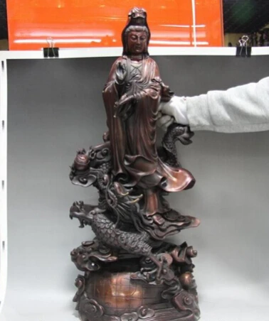 

bi001672 Pure Red Copper Bronze Stand Dragon GuanYin Kwan-yin Boddhisattva Buddha Statue