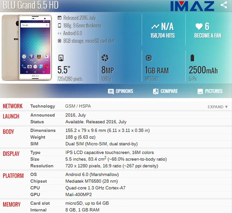 IMAZ 100% Оригинальный ЖК дисплей 5 "для BLU Grand HD G030U кодирующий преобразователь