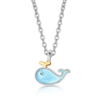 

Cute Little Whale Aquatic Creatures Pendant Necklace For Women 925 Sterling Silver Clavicle Chain Choker Necklace Jewelry SAN11