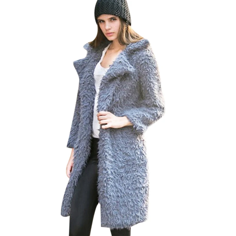 Fashion Winter Women Coat Jacket Faux Fur Lamb Wool Pink Overcoat Turn ...