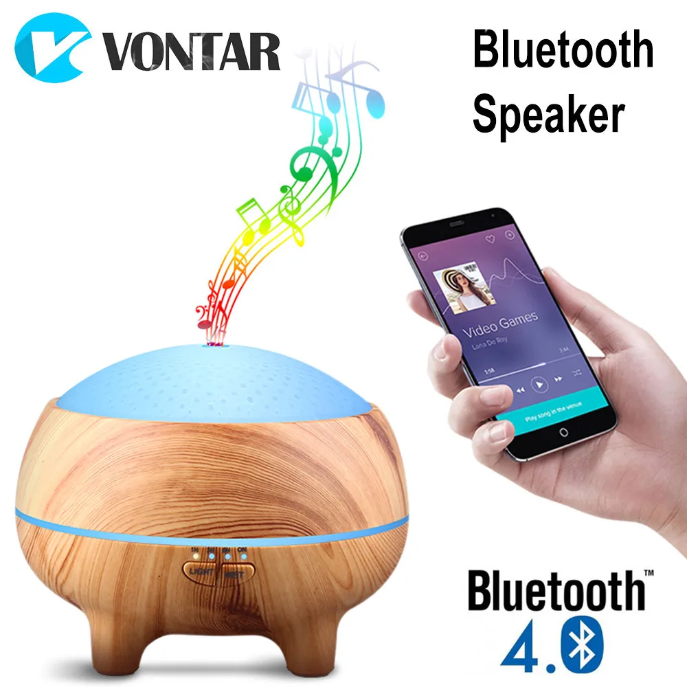

300ml Wood Grain Air Humidifier Essential Oil Diffuser Aroma Lamp Aromatherapy Mist Maker Wireless Bluetooth Speaker Indoor