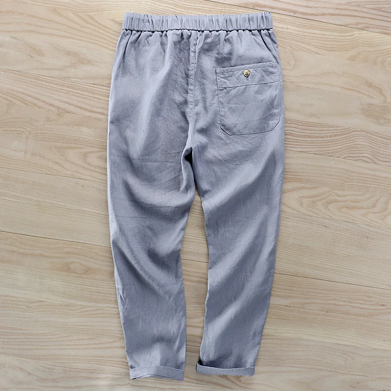 Hombre Gray Hommes Taille dark Blue Casual Style longueur Pur Mode Lâche Américain white Pantalon Color Cheville linen 40 Marque Lin BOXAxF6nq