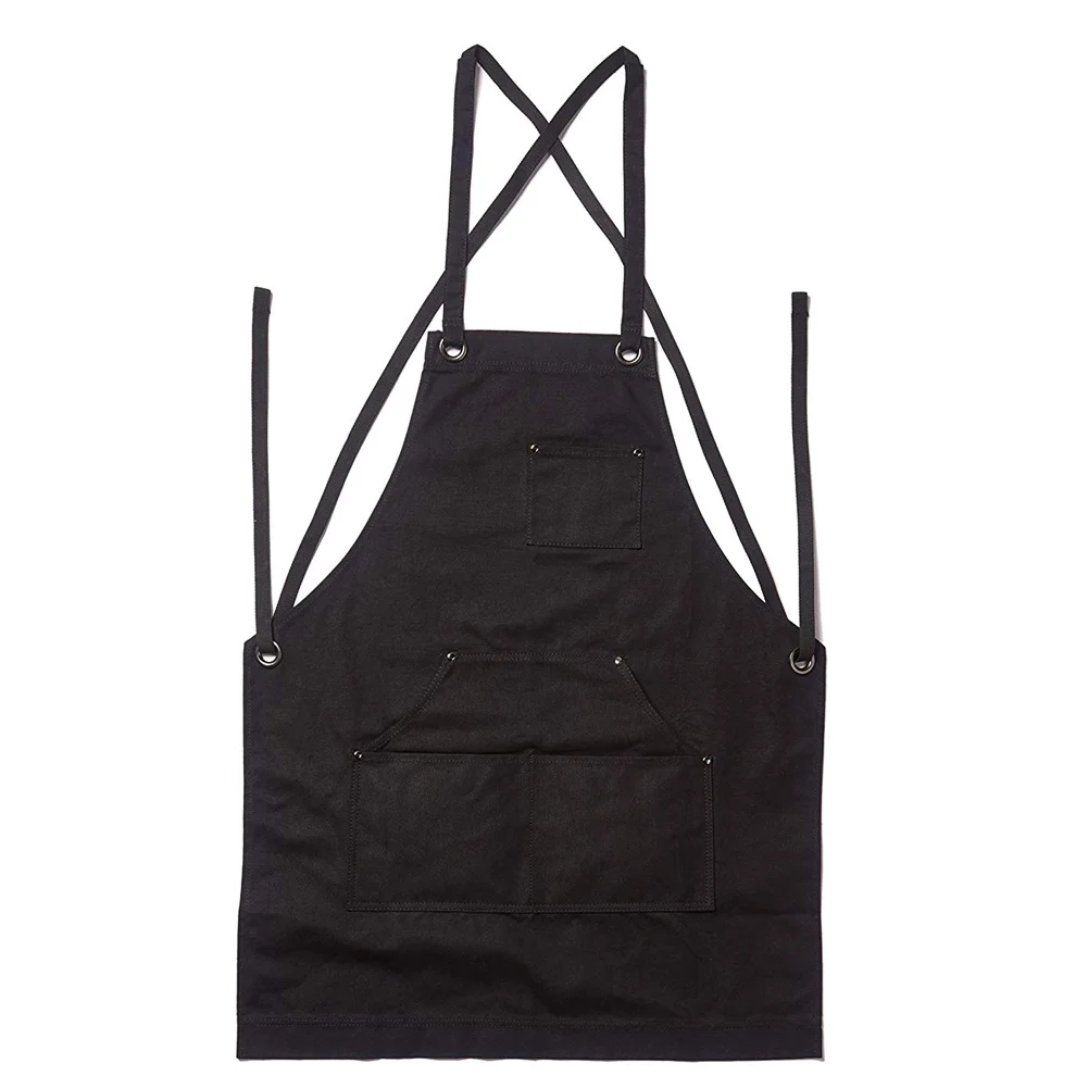 Work Apron Canvas Tool Pockets Cross-back Straps Adjustable For Barbecue Woodworking For Woman Man Apron Durable 27x34 inch TB