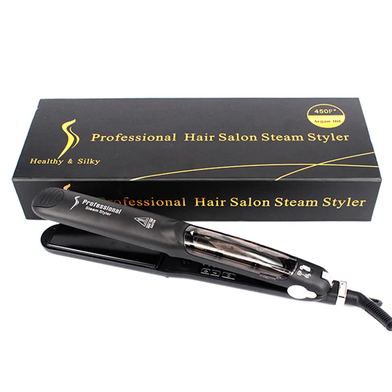 

Professional Hair Salon Steam Function Flat Iron Tourmaline Ceramic Vapor Professional Hair Straightener with Argan Oil Infusion