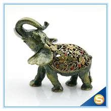 100% Handmade Thailand Pewter Antiqued Flowered Elephant Jewelry Trinket Box