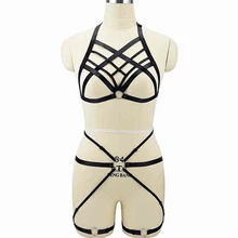 Обвязка для тела Прозрачный бондаж белье Черный Бюстгалтер с эластичными лямками Набор Хэллоуин полный танец подвязка ремень Готический рейверская одежда-Фетиш Женская